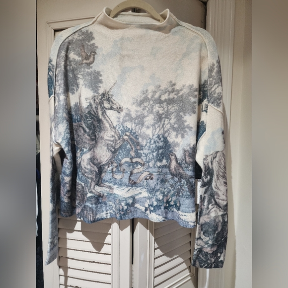 Rare Pilcro Alani Mock Neck Mystical Garden Cashmere Cream & Blue Sweater NWT S - Picture 3 of 12